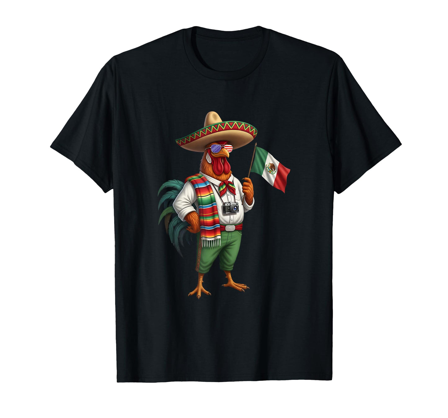 Mexican Rooster Chicken Mexico Flag American Sunglasses T-Shirt