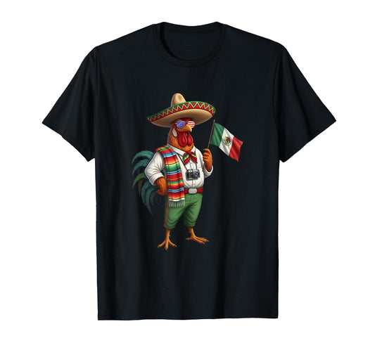 Mexican Rooster Chicken Mexico Flag American Sunglasses T-Shirt
