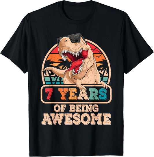 7 Years Awesome T Rex Dinosaur 7th Birthday Dino Boys Kids T-Shirt