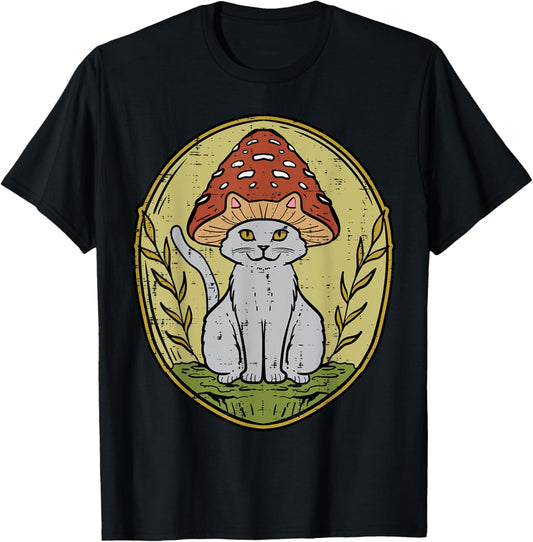 Cat Mushroom Vintage Cottagecore Aesthetic Men Women Kids T-Shirt