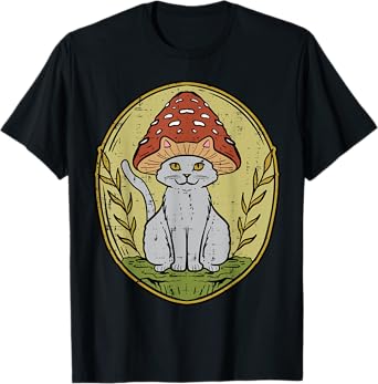 Cat Mushroom Vintage Cottagecore Aesthetic Men Women Kids T-Shirt