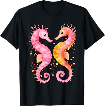 Seahorse Coral Starfish Nautical Art Seahorse lovers T-Shirt