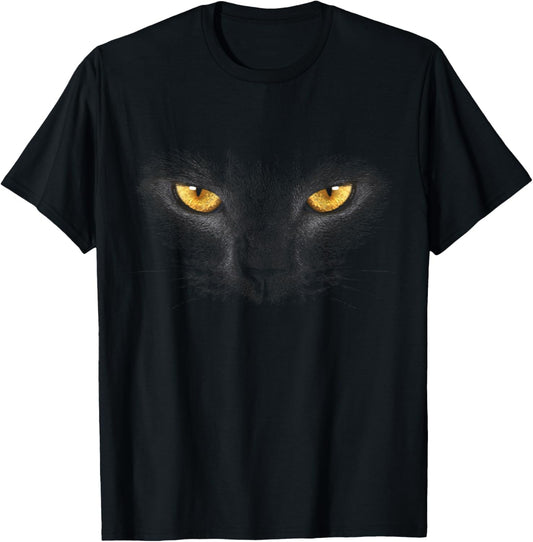 Black Cat Face Yellow Eyes Funny Cat Lover Halloween Costume T-Shirt