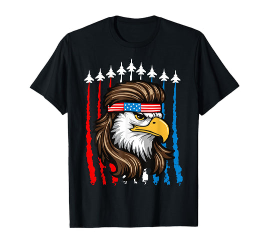 4th Of July Patriotic Bald Eagle Fighter Jet Merica USA Flag T-Shirt