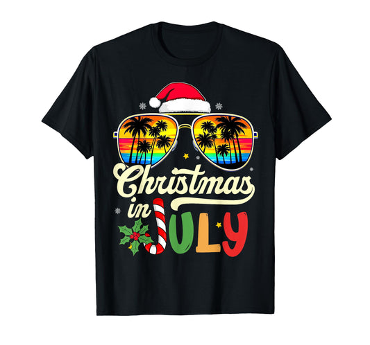 Xmas In July Sunglasses Beach Tropical Summer Vibes Santa T-Shirt