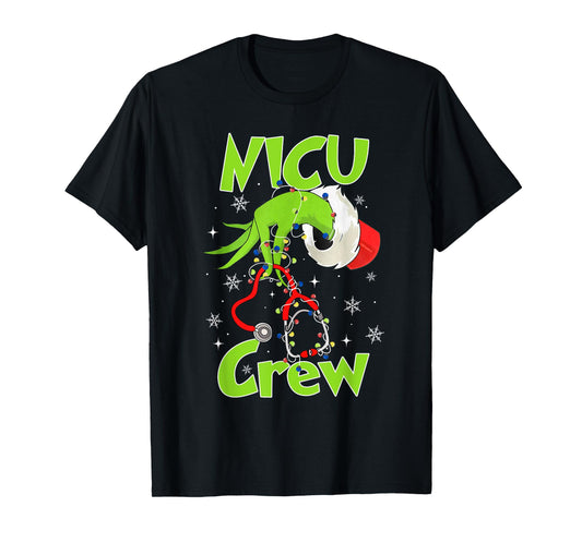 Nurse Christmas Stethoscope NICU Crew Xmas Lights Pajamas T-Shirt