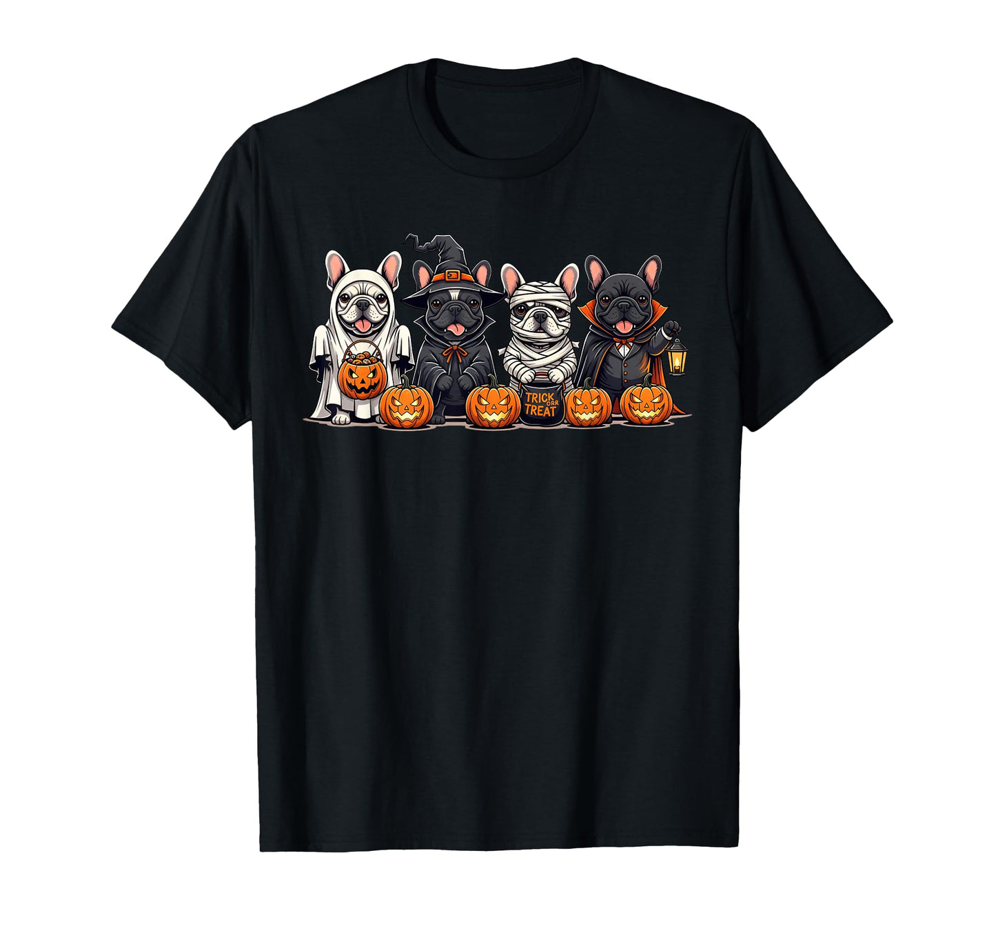 French Bulldog Ghost Witch Pumpkins Halloween Dog Costume T-Shirt