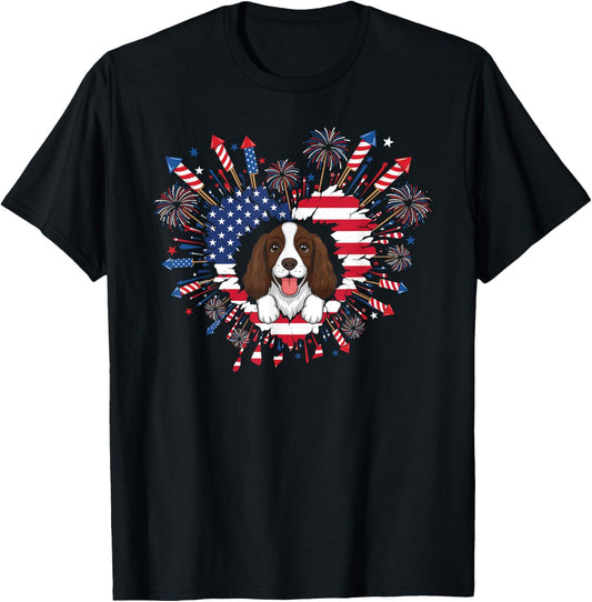 Heart English Springer Spaniel American USA Flag 4th of July T-Shirt