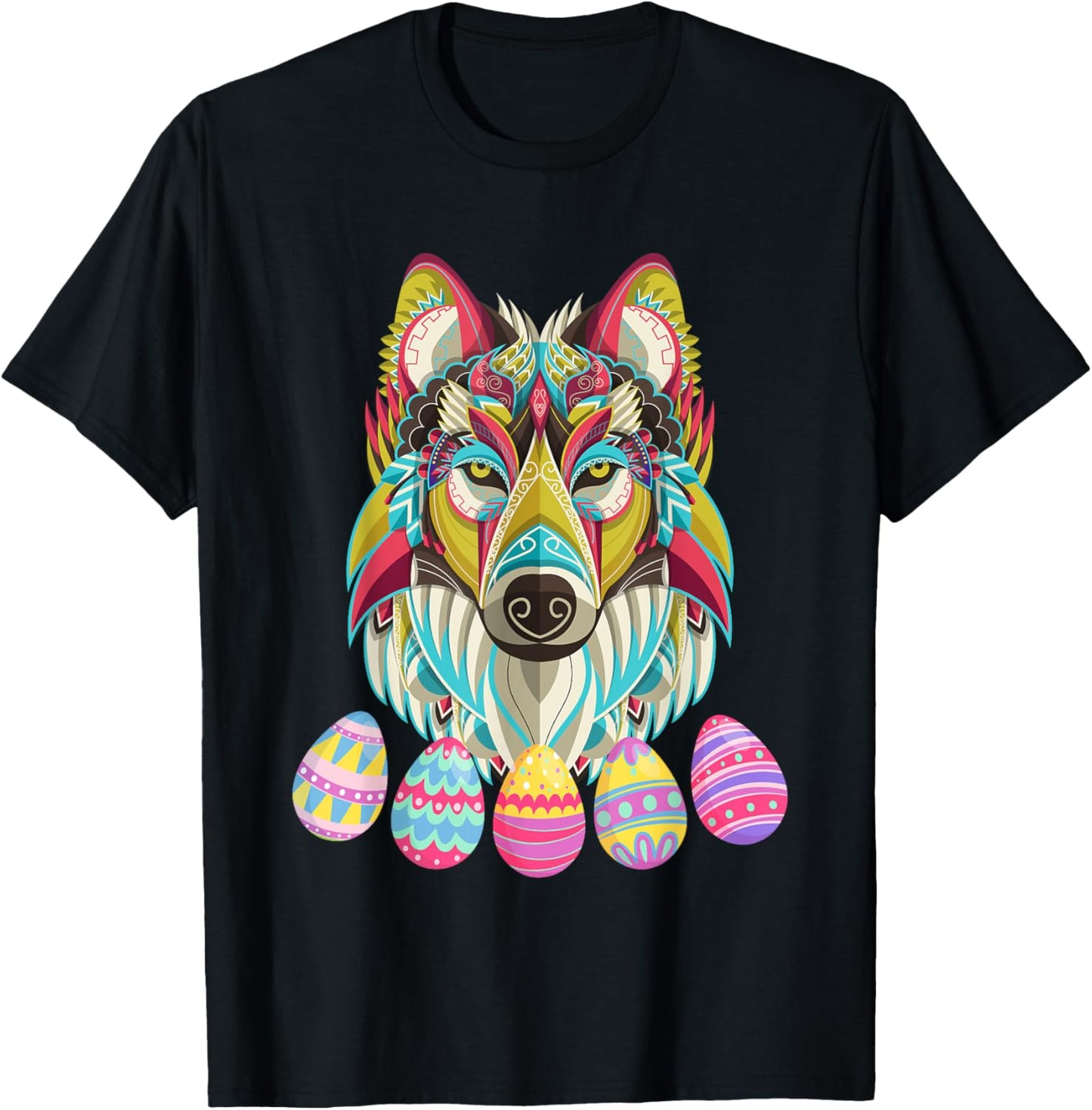 Easter Cute Wolf Nature Spring Colorful Eggs Pet Puppy Dog T-Shirt