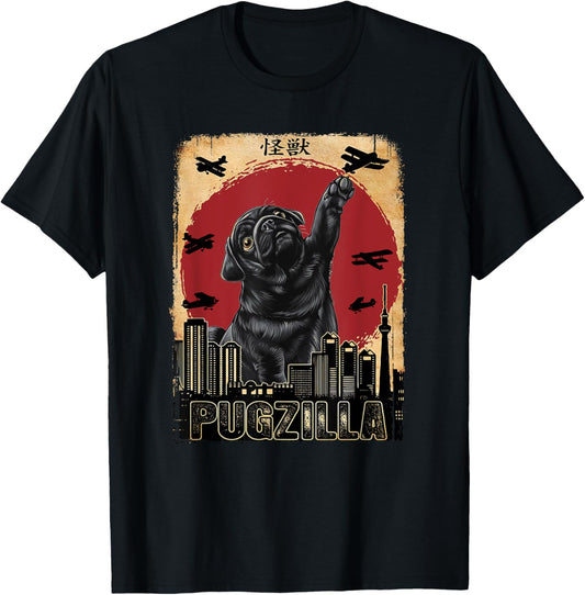 Rare Japanese Kaiju - Pugzilla Funny Black Pug T-Shirt