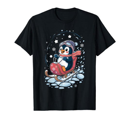Penguin Snow Sledding Winter Cute Animal Sleigh Sled T-Shirt