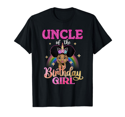 Uncle of The Birthday Girl Princess Afro Melanin Unicorn T-Shirt
