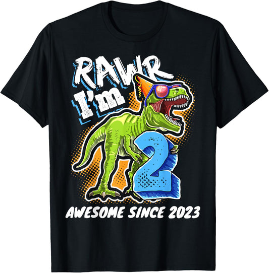 2nd Birthday T Rex Dinosaur Party Boys Rawr I'm 2 T-Shirt