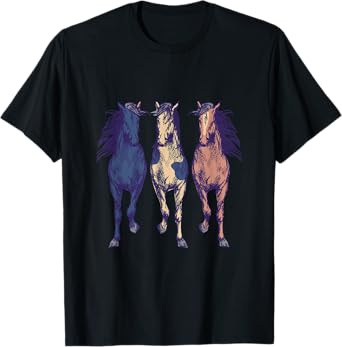 3 Horses Running Around Graphic Horse Art T-Shirt