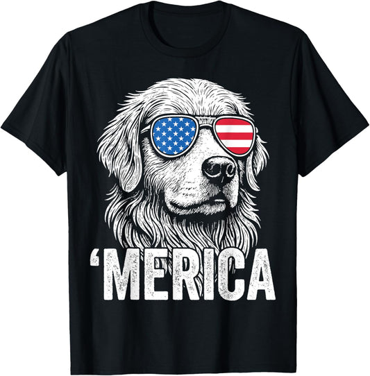 'Merica Golden Retriever 4th Of July Dog American Flag T-Shirt