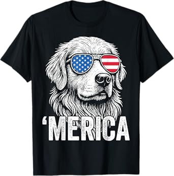 'Merica Golden Retriever 4th Of July Dog American Flag T-Shirt