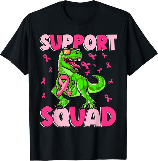 Dinosaur Breast Cancer Support Squad Pink Ribbon Boys Kids T-Shirt