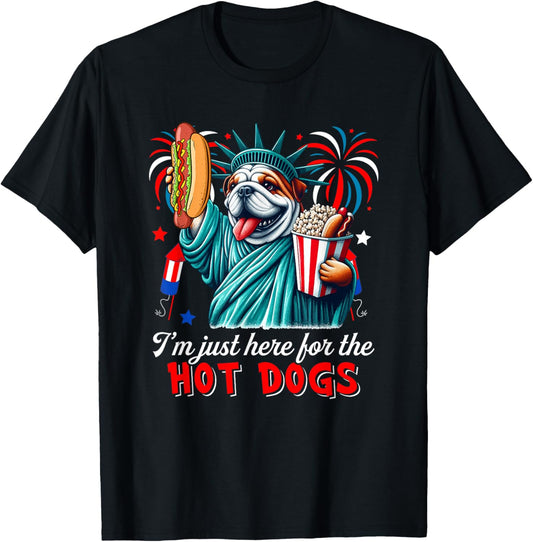 Here For Hot Dogs 4th Of July Bulldog Cosplay Statue T-Shirt
