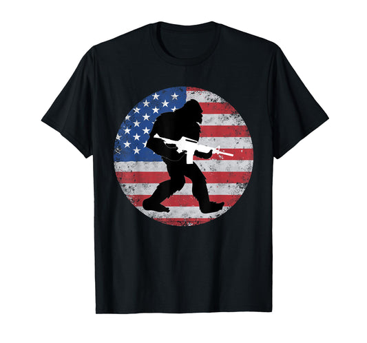 Bigfoot Gun Owner Tee US American Flag Sasquatch AR15 Rifle T-Shirt for Women Men