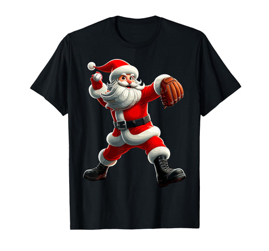 Funny Santa Baseball Pitcher Christmas Baseball Player T-Shirt