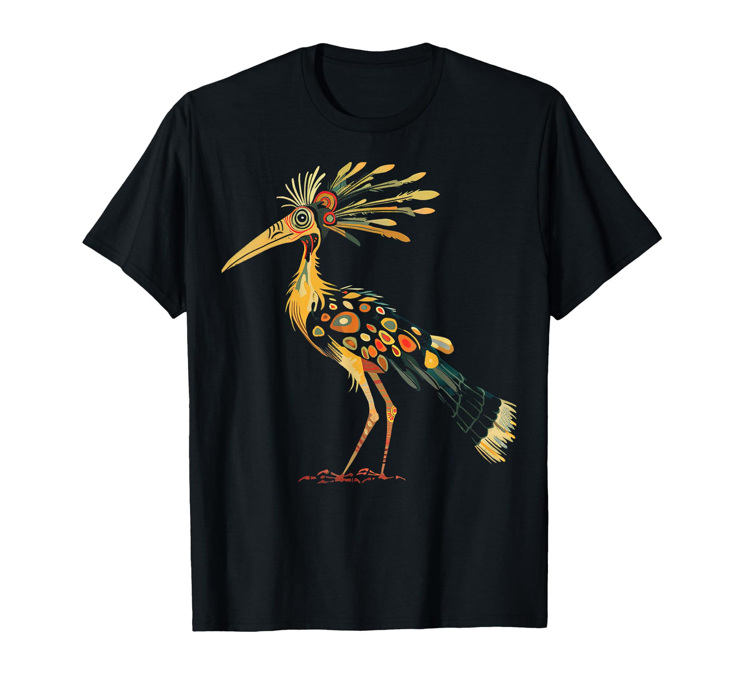 Tribal Bird Abstract Orange and Black Design T-Shirt