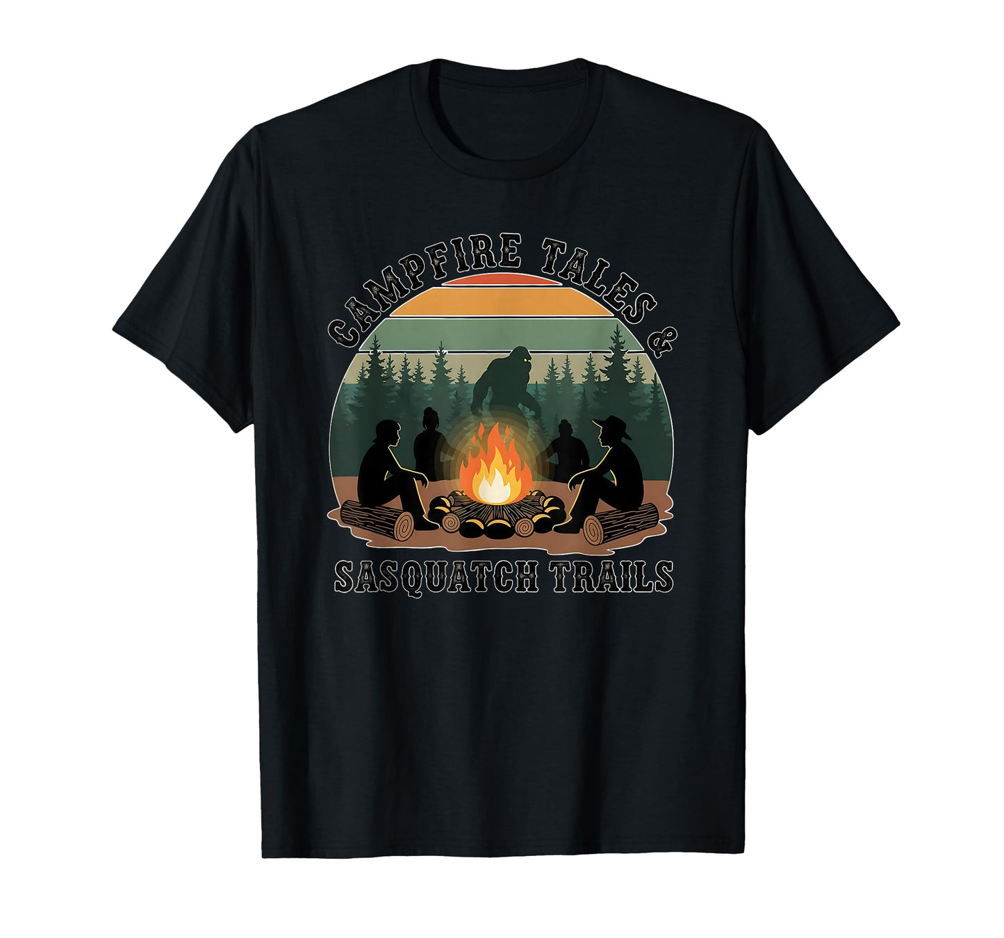 Sasquatch Trails – Retro Bigfoot Camping Campfire Tales T-Shirt