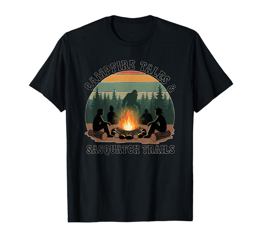 Sasquatch Trails – Retro Bigfoot Camping Campfire Tales T-Shirt