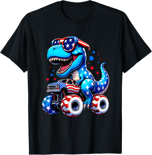 Patriotic Dinosaur Monster Art For Boy Kids Independence Day T-Shirt