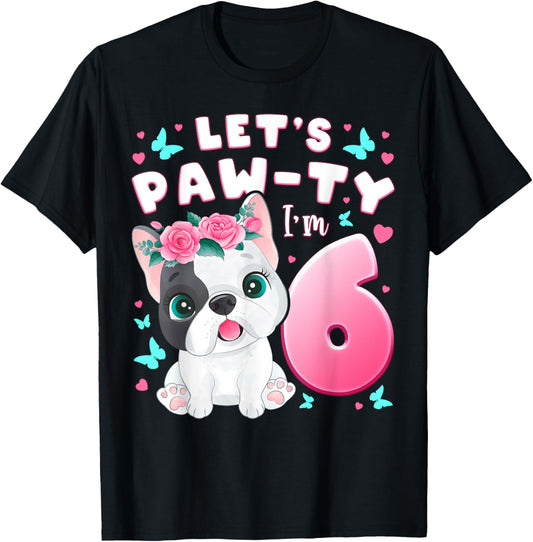 6th Birthday, Girl 6 Year, Dog, Puppy, Number 6 T-Shirt