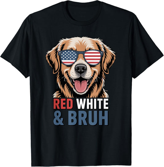 Red White & Bruh Golden Retriever 4th July T-Shirt