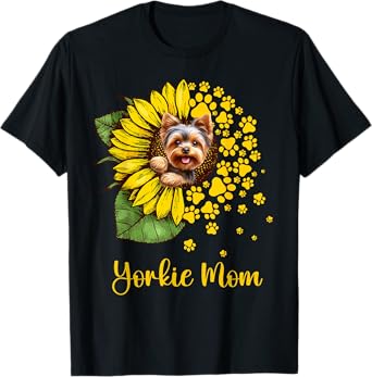 Womens Sunflower Yorkie Mom Dog Lover T-Shirt