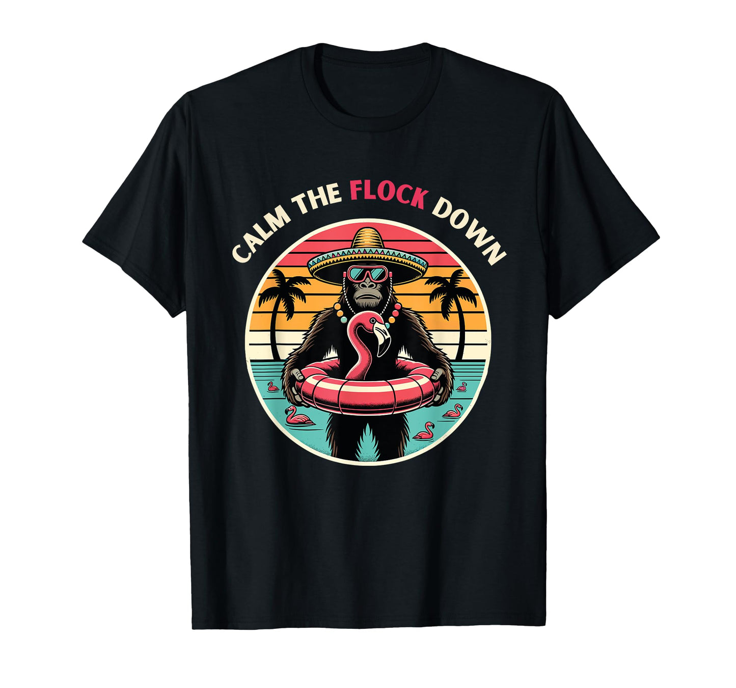 Bigfoot Sasquatch Flamingo pool party T-Shirt