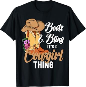 Funny Cowgirl Boots Bling Women Cute Love Country Life T-Shirt