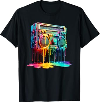 Dripping Paint Boombox Old School 80s Music Hip Hop T-Shirt