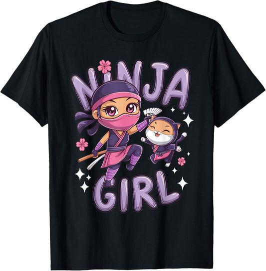 Ninja Girl Funny Birthday Party Ninjas Warrior Cat Lover Kid T-Shirt