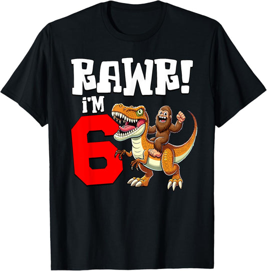 6 Years Old Bigfoot Dinosaur T-Rex Boys Kids 6th Birthday T-Shirt