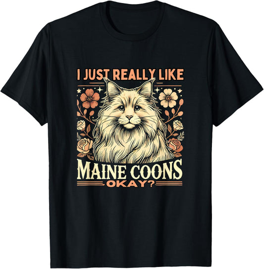 Maine Coon Gifts Maine Coon Lover Unisex-Adults Kids Cat Lovers T-Shirt Black Small Modern Classic Round Collar Crew Neck Short Sleeve Classic Fit Lightweight