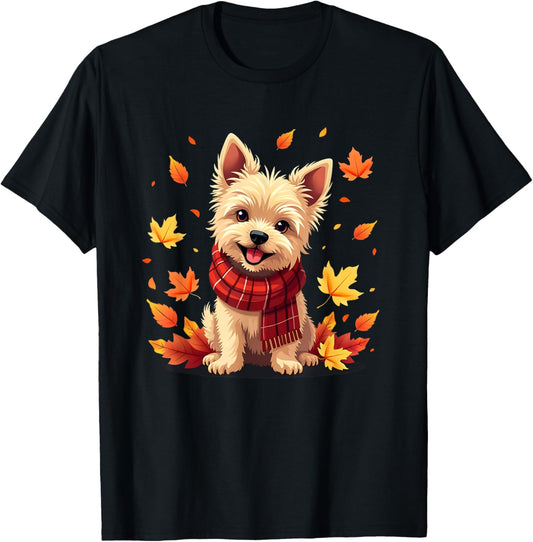 Cute Yorkie Dog Fall Vibes Autumn Leaves Thanksgiving day T-Shirt