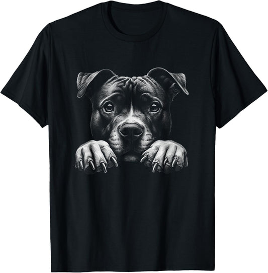 Staffordshire Bull Terrier Staffy Dog Art Peeking Design T-Shirt