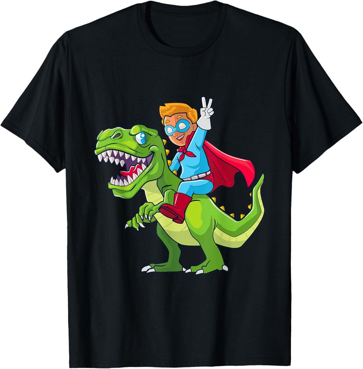 Superhero Birthday Boy Riding T Rex Dinosaur Kids Toddler T-Shirt