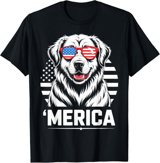 American Flag Patriotic Golden Retriever 4th Of July America T-Shirt