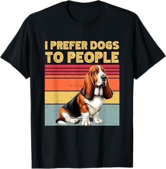 I Prefer Dogs To People Funny Basset Hound Dog Owner Retro T-Shirt