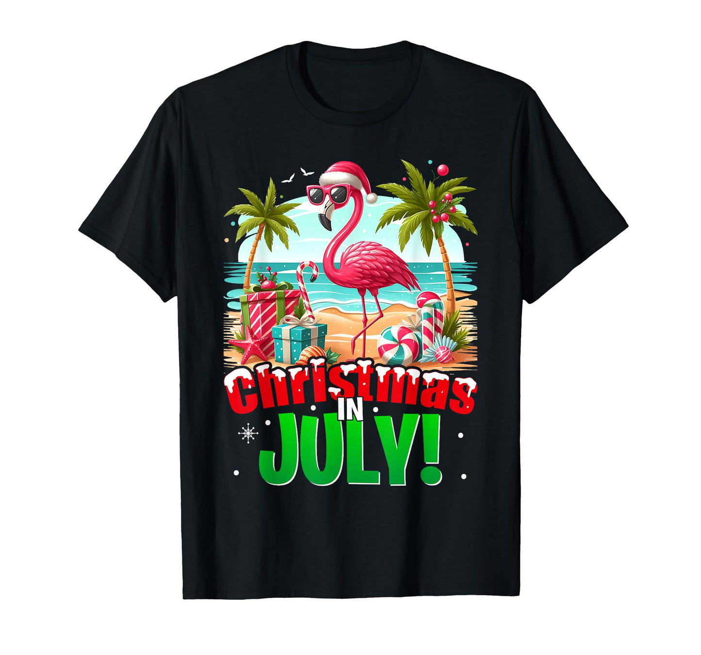Christmas In July Shirt Boys Kids Santa Flamingo Summer Xmas T-Shirt