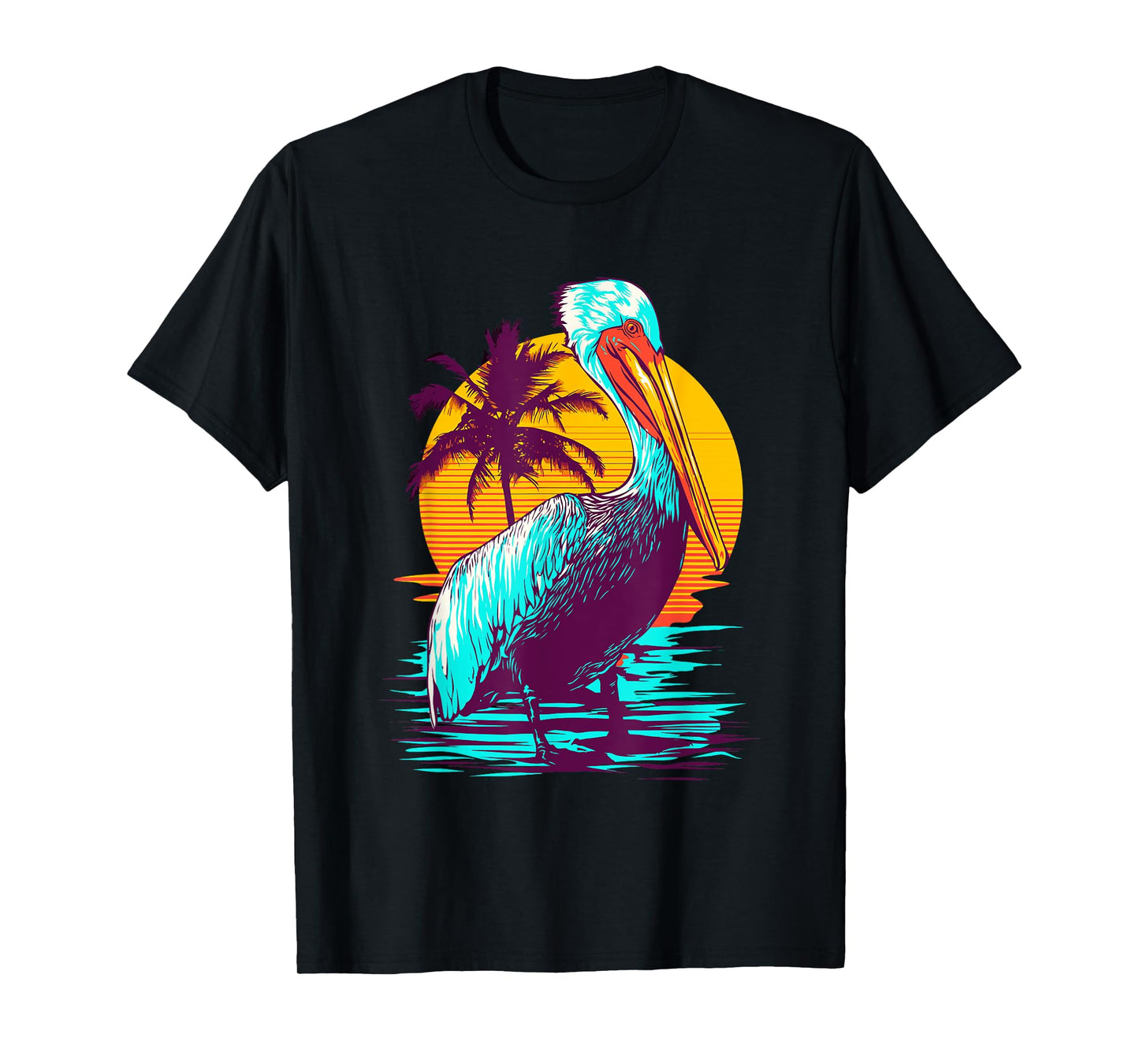 Bird Wildlife Animal Beautiful Nature Vintage Tropical Animal Print Pelican Graphic Tee T-Shirt - Black, Small, Unisex, Classic Fit, Short Sleeve, Cotton 60% Polyester 40%