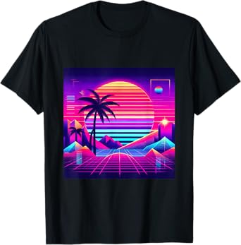 Synthwave Retro Vaporwave Tropical Palm Sunset TV Glitch T-Shirt