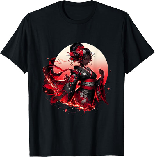 Black Woman Black Cat Women Japanese Anime Samurai Girl T-Shirt