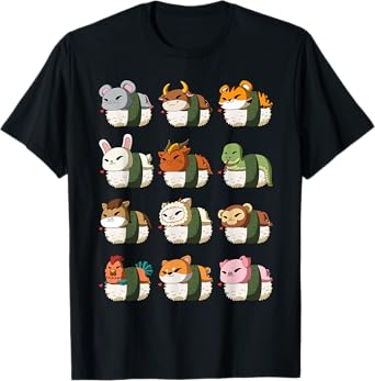 Cute Chinese Zodiac Animal Signs Lunar New Year Sushi T-Shirt