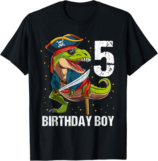 5 Years Old Dinosaur Pirate 5th Birthday Boy T-Shirt