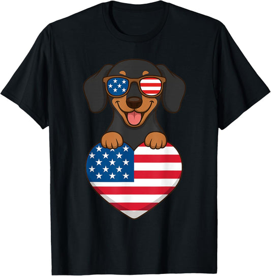 Dachshund Dad Dog Cute Wiener American Flag For 4th Of July T-Shirt