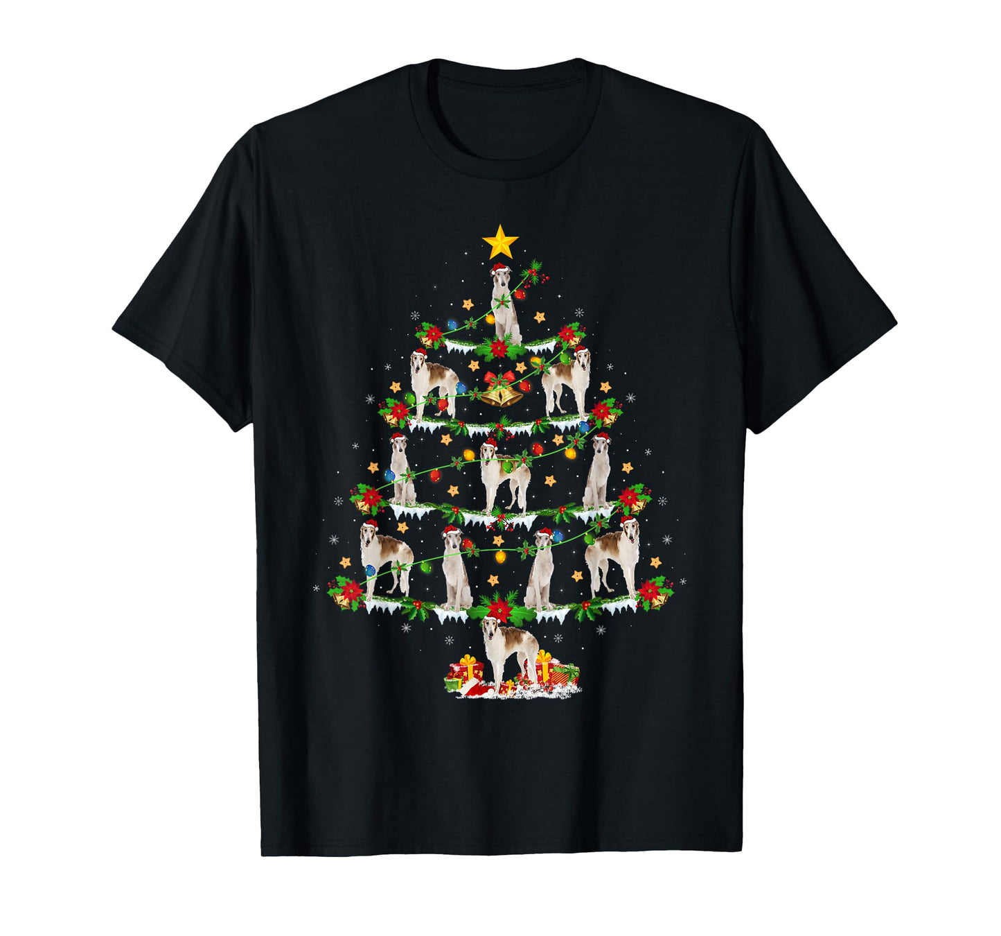 Borzoi Dog Xmas Lights Santa Borzoi Christmas Tree T-Shirt for Men Women Kids